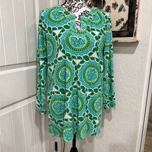 Talbots Green and Blue Long Sleeve pool side cover up.